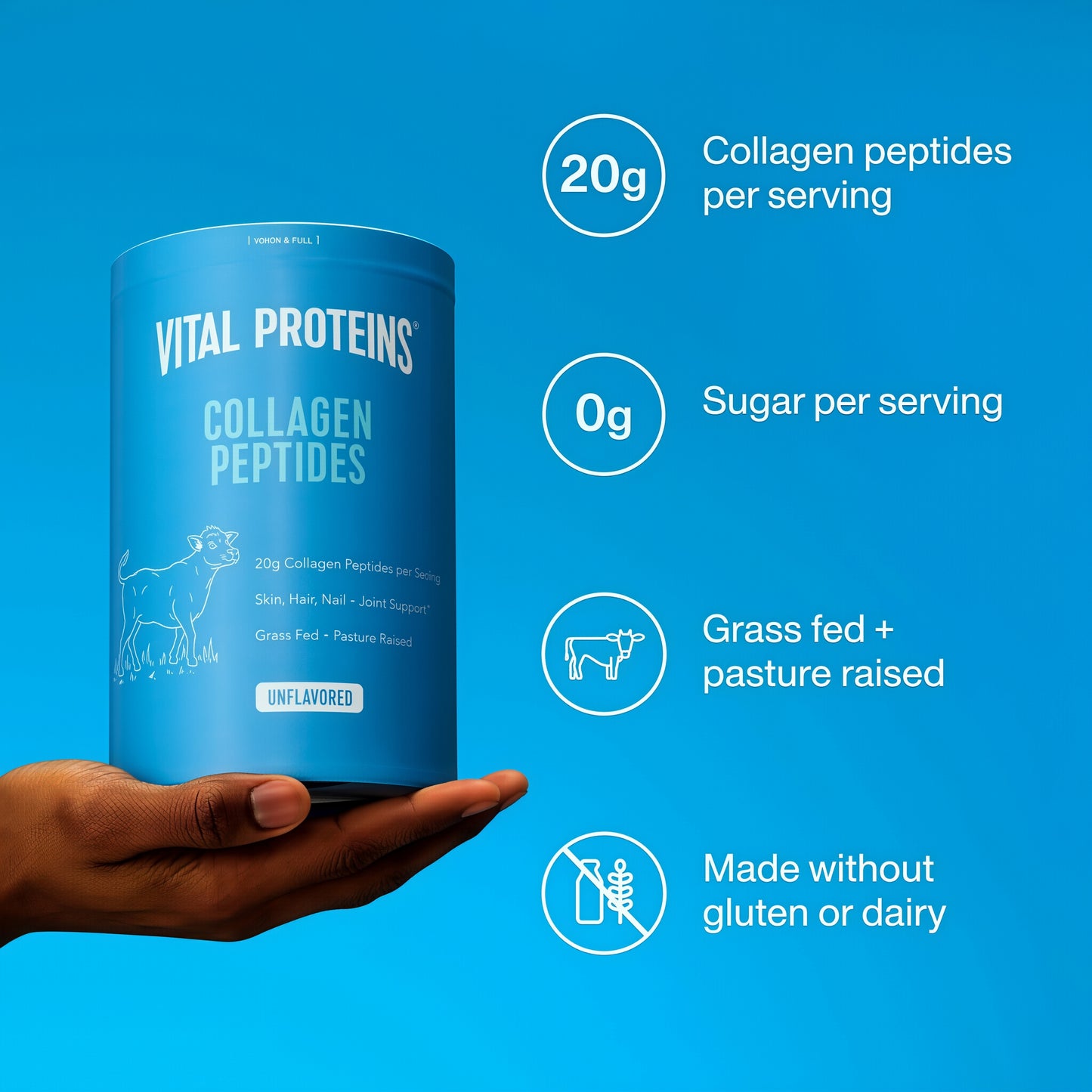 Vital Collagen Proteins Grass Fed Peptides Unflavored Powder 20oz