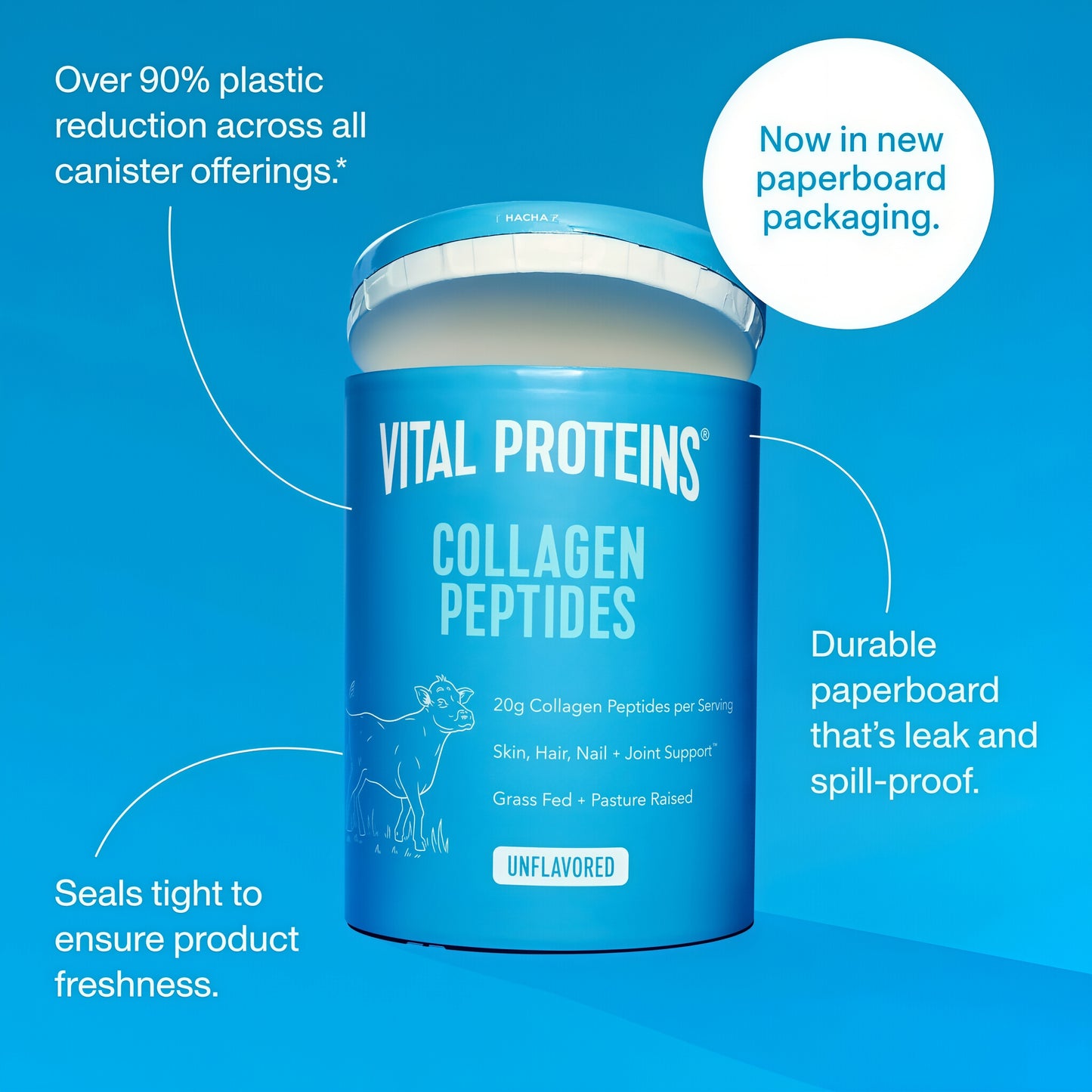 Vital Collagen Proteins Grass Fed Peptides Unflavored Powder 20oz
