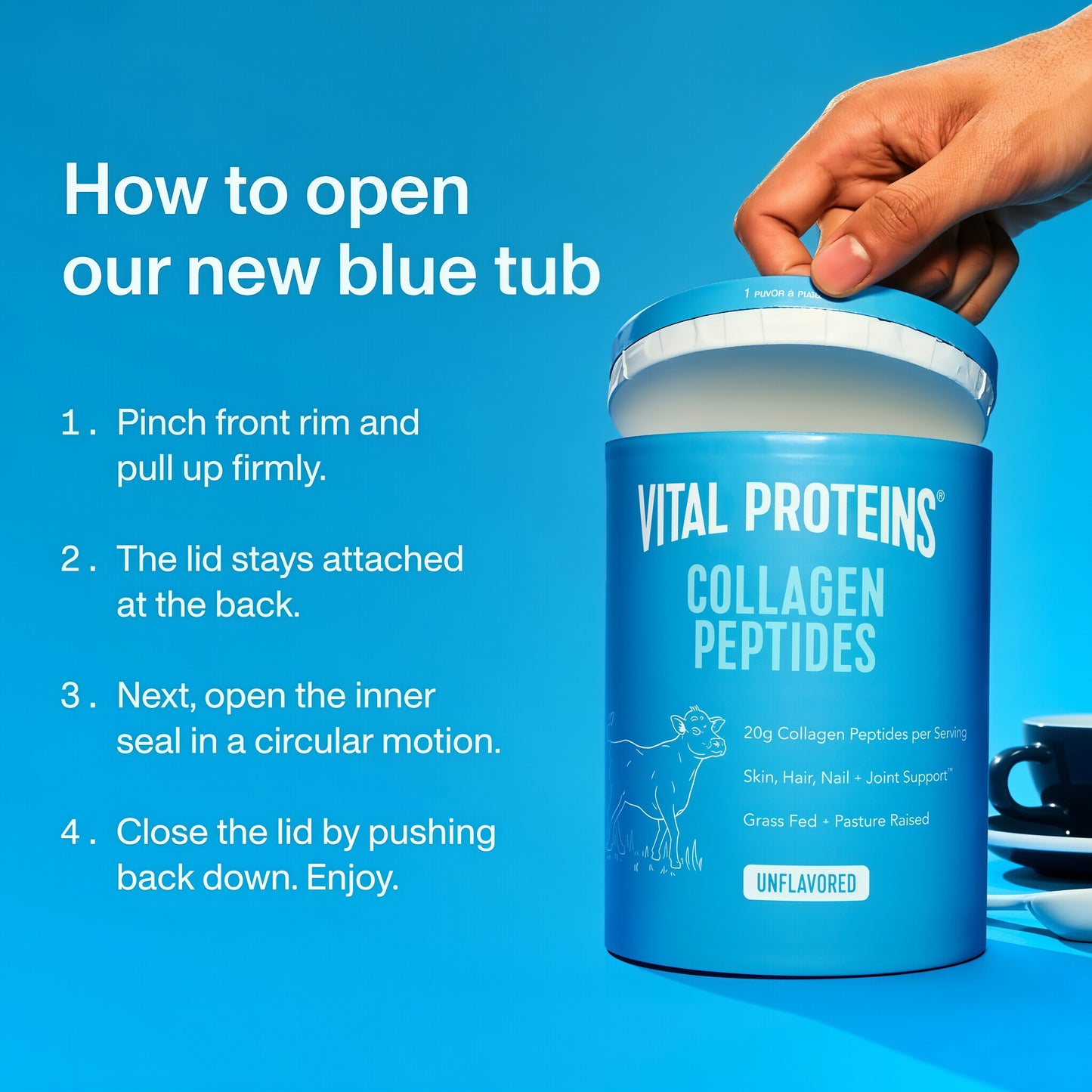 Vital Collagen Proteins Grass Fed Peptides Unflavored Powder 20oz